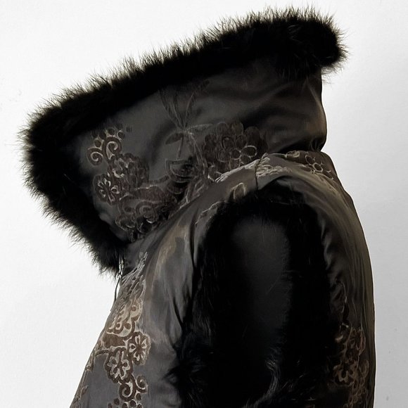 Down Feathers Filled Reversible Quilted Fur Trim Puffer Vest, Size M - Picture 16 of 16